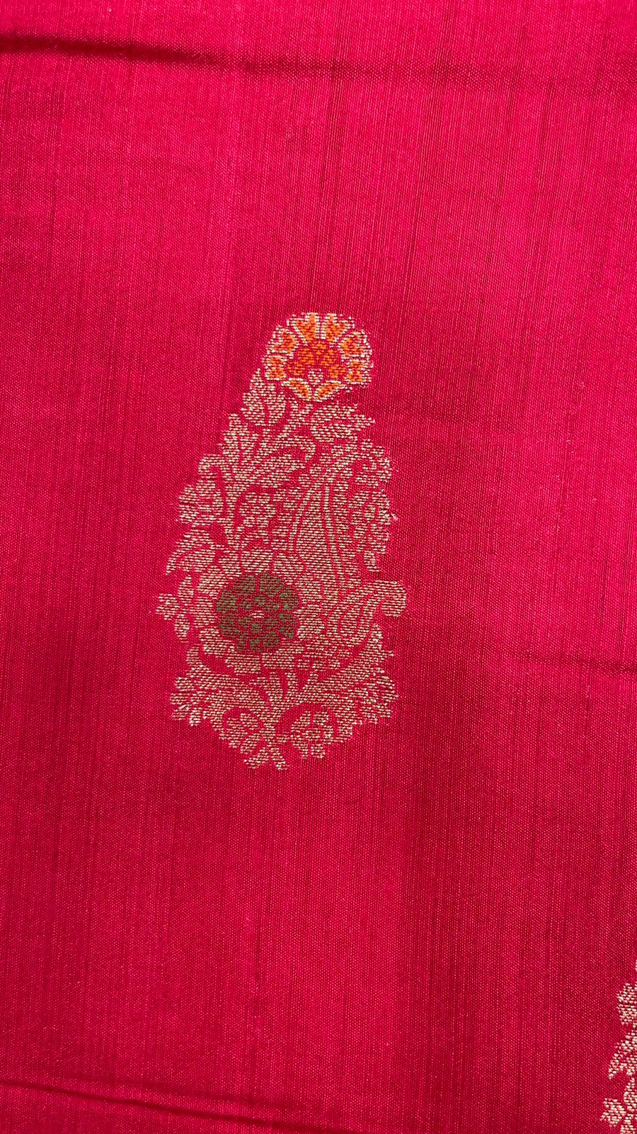 Faishana Pure Silk Handloom Red Munga Silk Zari Mina Booti Minakari Jaal Pallu with Minakari Zari Border Banarasi Saree with Red Blouse piece