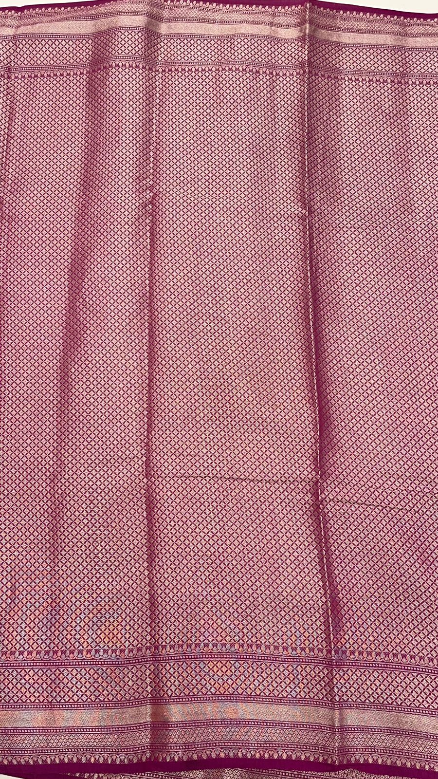 Faishana Pure Silk Handloom Pink Pure Muga Silk Zari Mina Booti Minakari Jaal Pallu with Minakari Zari Border Banarasi Saree with Pink Blouse