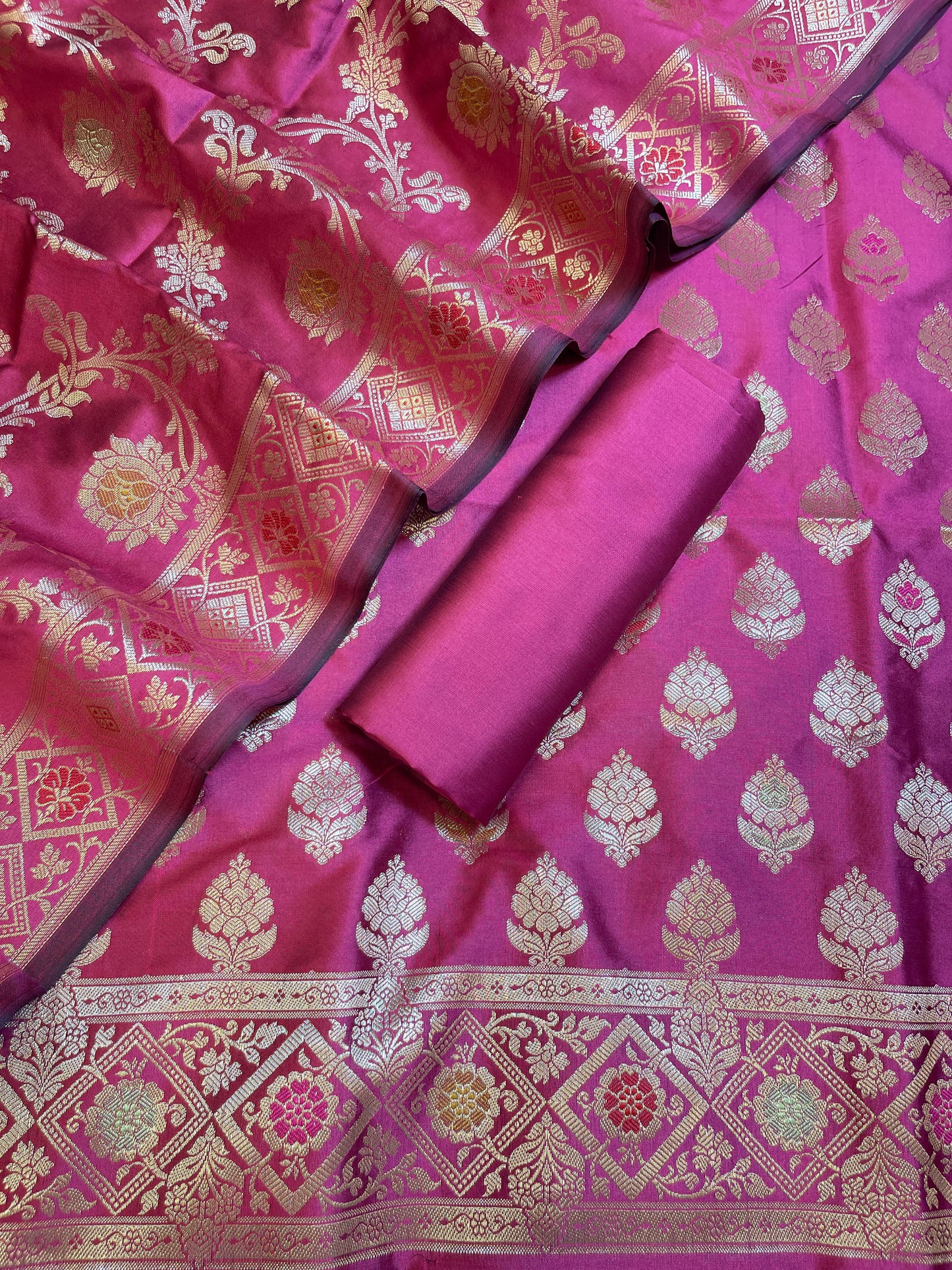 Magenta Semi Silk Alfi Mina Zari Booti Minakari Banarasi Suit 1000AJ_SSLK2