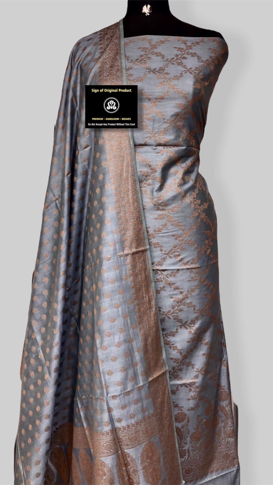 Grey Mulberry Chiniya Silk Resham Jaal Banarasi Suit Set 1000SKL_MEL1