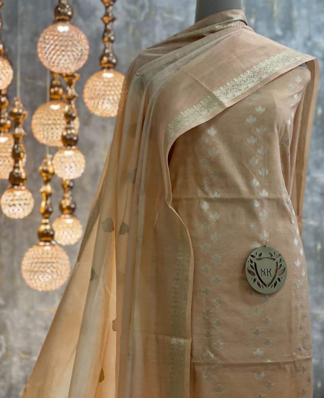 Tussar Cotton Silk Banarasi Suit with Silver Zari Booti & Elegant Tassel Dupatta 1050SKL_CSP5