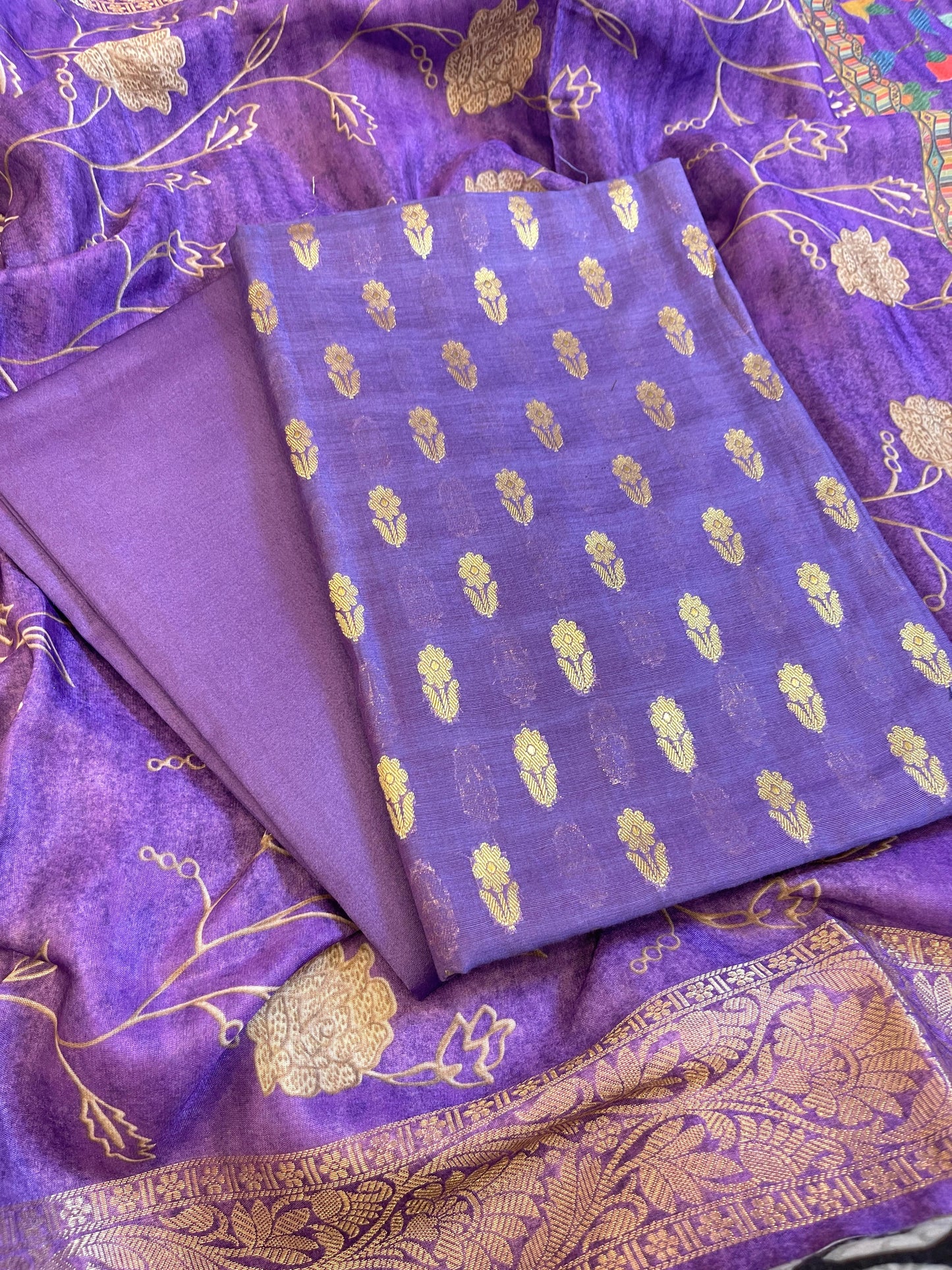 Purple Cotton Mercerise Zari Booti Banarasi Suit with Digital Print Dupatta 10IM_CMP3