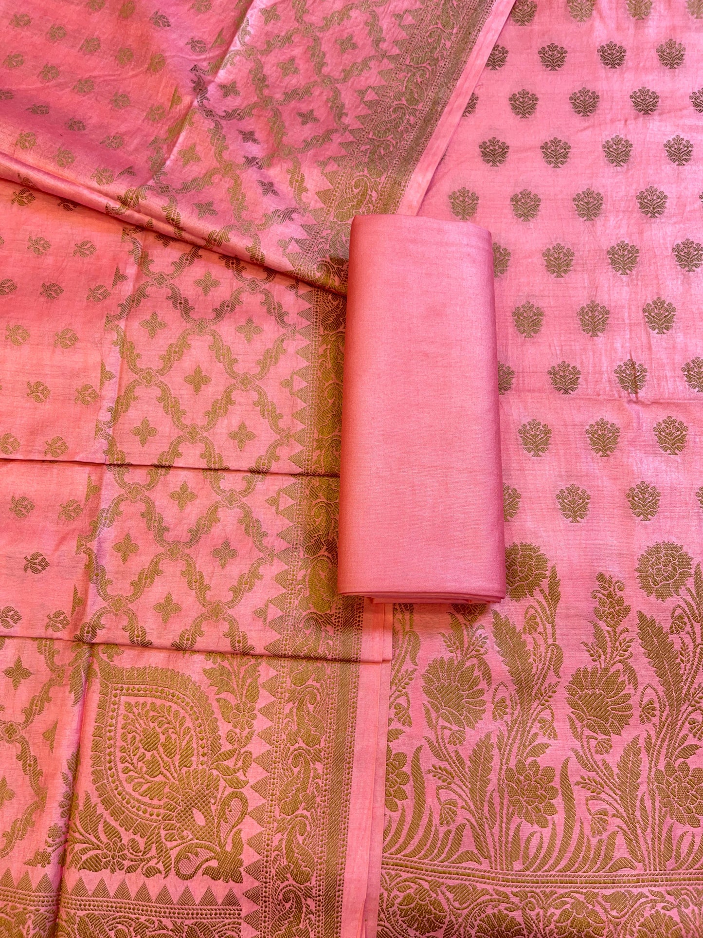 Coral Pink Cotton Dyable Floral Resham Zari Booti Banarasi Suit 10SHL_CD1