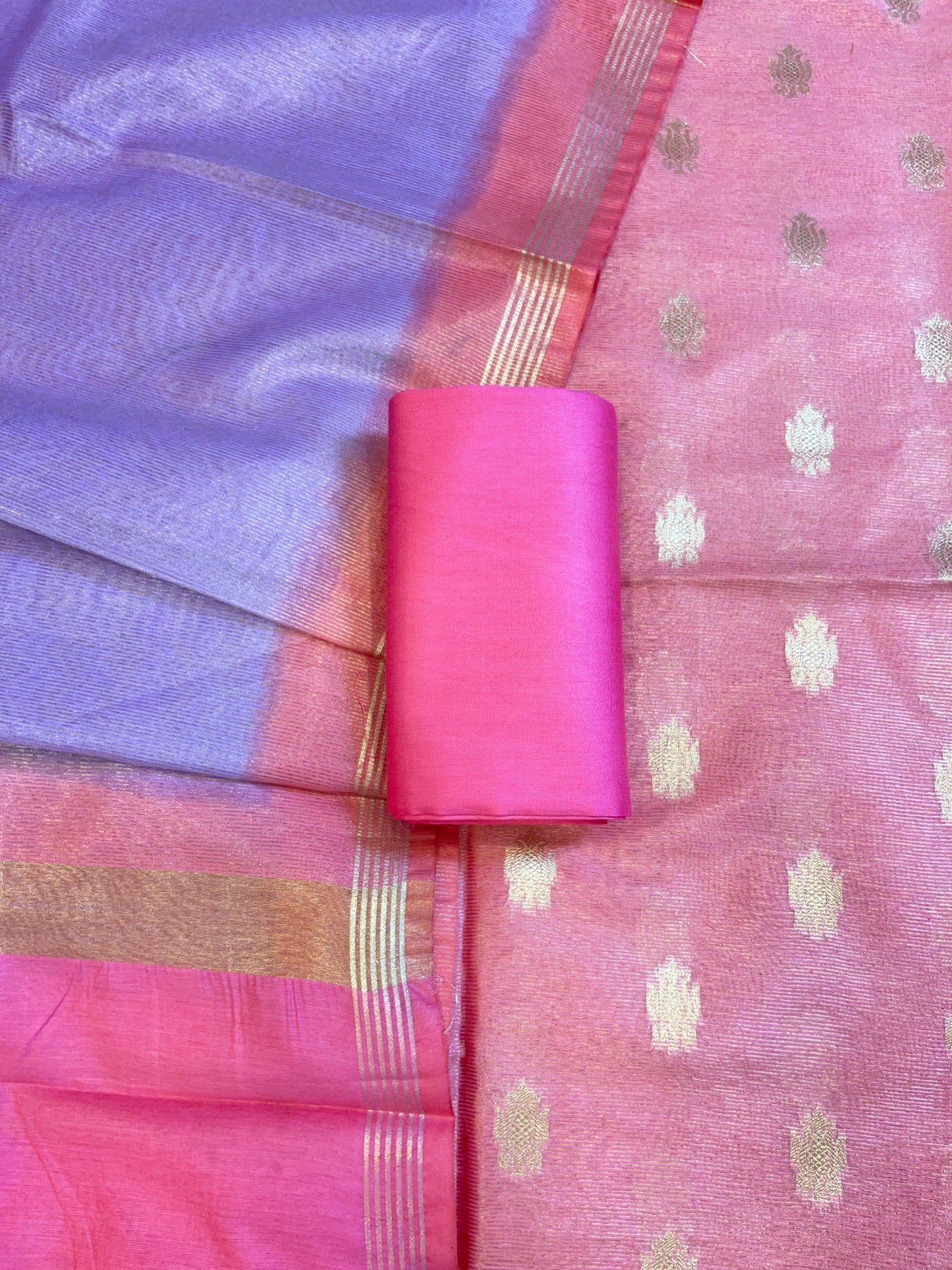 Baby Pink Tissue Silk Zari Booti with Contrast Lavender Dupatta Banarasi Suit 10SKL_TSUS3