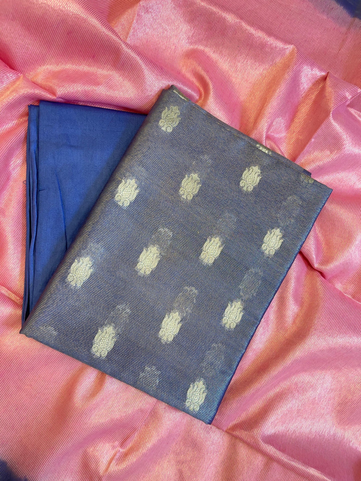 Blue Tissue Silk Zari Booti with Contrast Pink Dupatta Banarasi Suit 10SKL_TSUS5