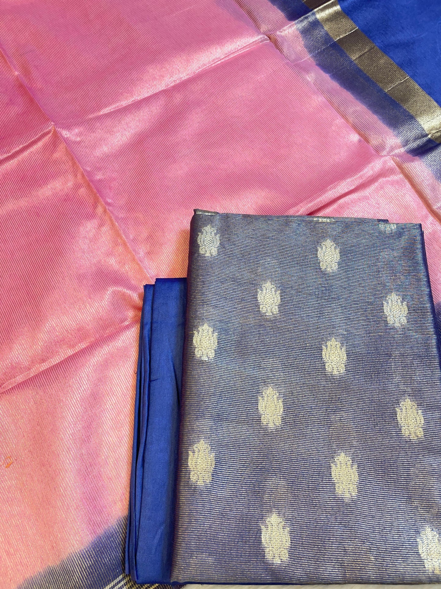 Blue Tissue Silk Zari Booti with Contrast Pink Dupatta Banarasi Suit 10SKL_TSUS5