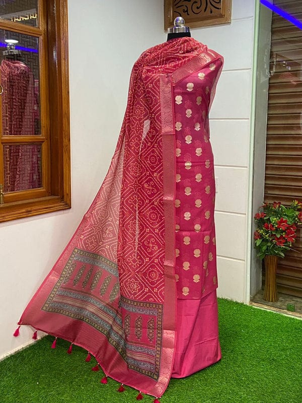 Magenta Mercerised Cotton Lurex Banarasi Suit with Premium Chanderi Silk Dupatta 1100SKL_PML27