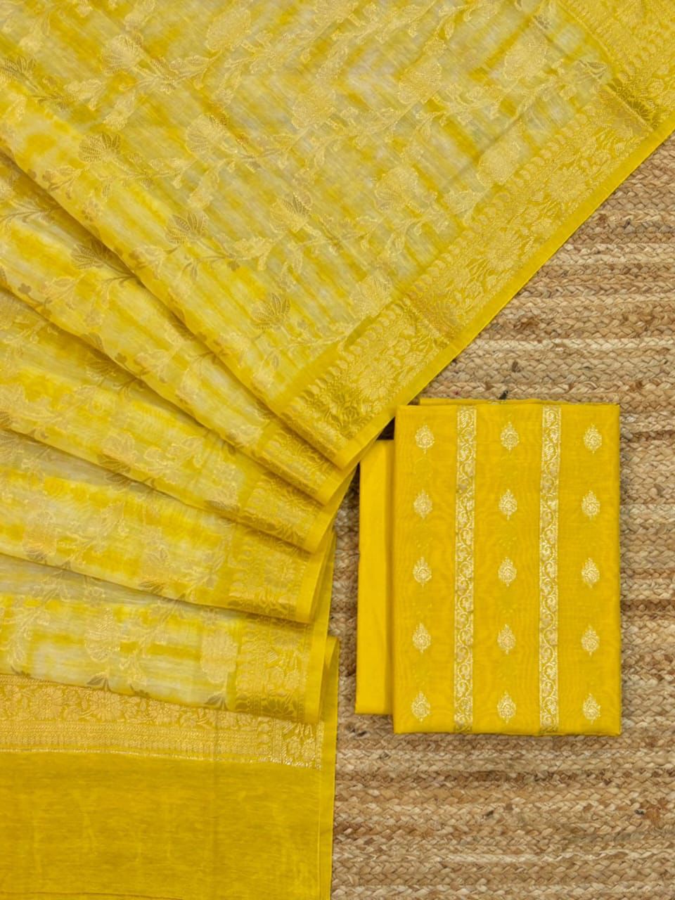 Yellow Chanderi Zari Booti with Zari Jaal Dupatta Banarasi Suit Set 1150SKL_CH8