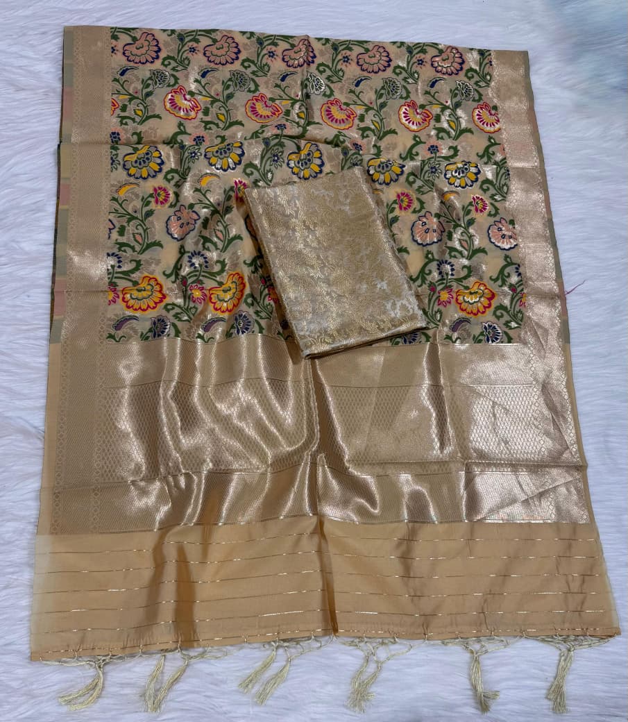 Beige Premium Silk Brocade Banarasi Suit with Rich Kimkhab Multicolor Dupatta 1150SKL_BK7