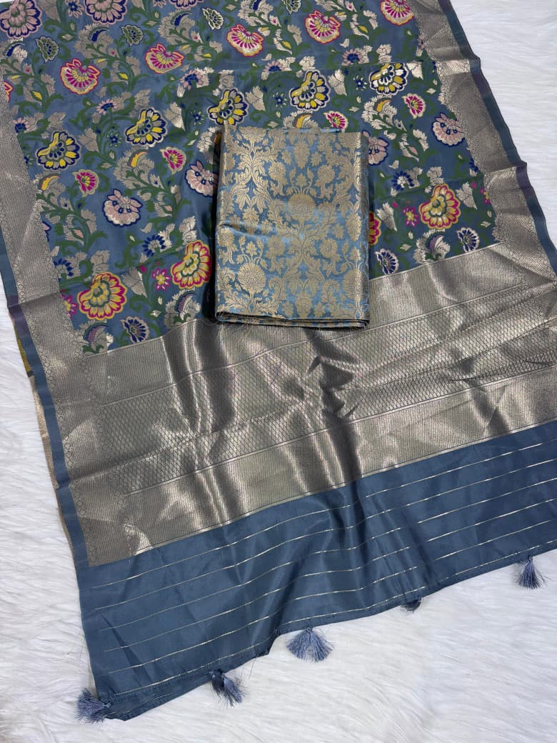 Grey Premium Silk Brocade Banarasi Suit with Rich Kimkhab Multicolor Dupatta 1150SKL_BK9