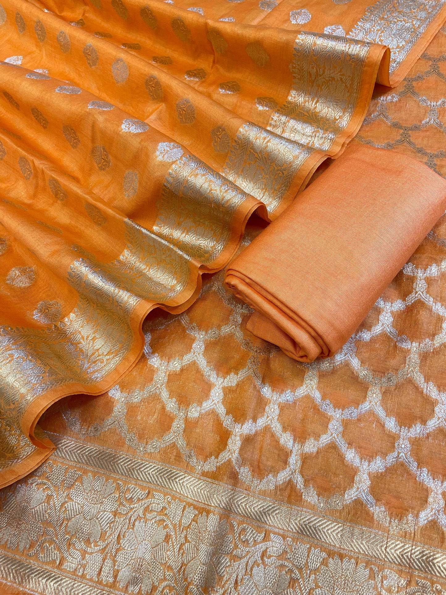 Orange Pure Cotton Dyable Zari Geometrical Jaal Banarasi Suit 11IM_PCD1