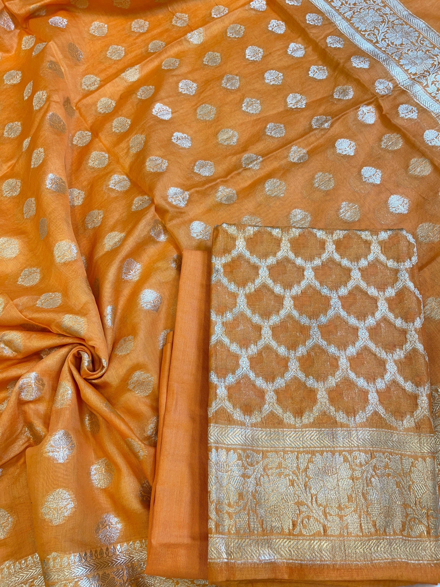 Orange Pure Cotton Dyable Zari Geometrical Jaal Banarasi Suit 11IM_PCD1