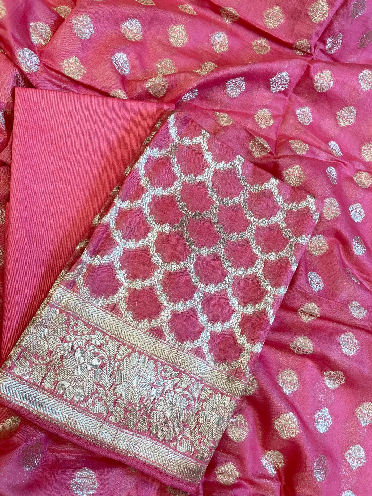 Peach Pure Cotton Dyable Zari Geometrical Jaal Banarasi Suit 11IM_PCD2