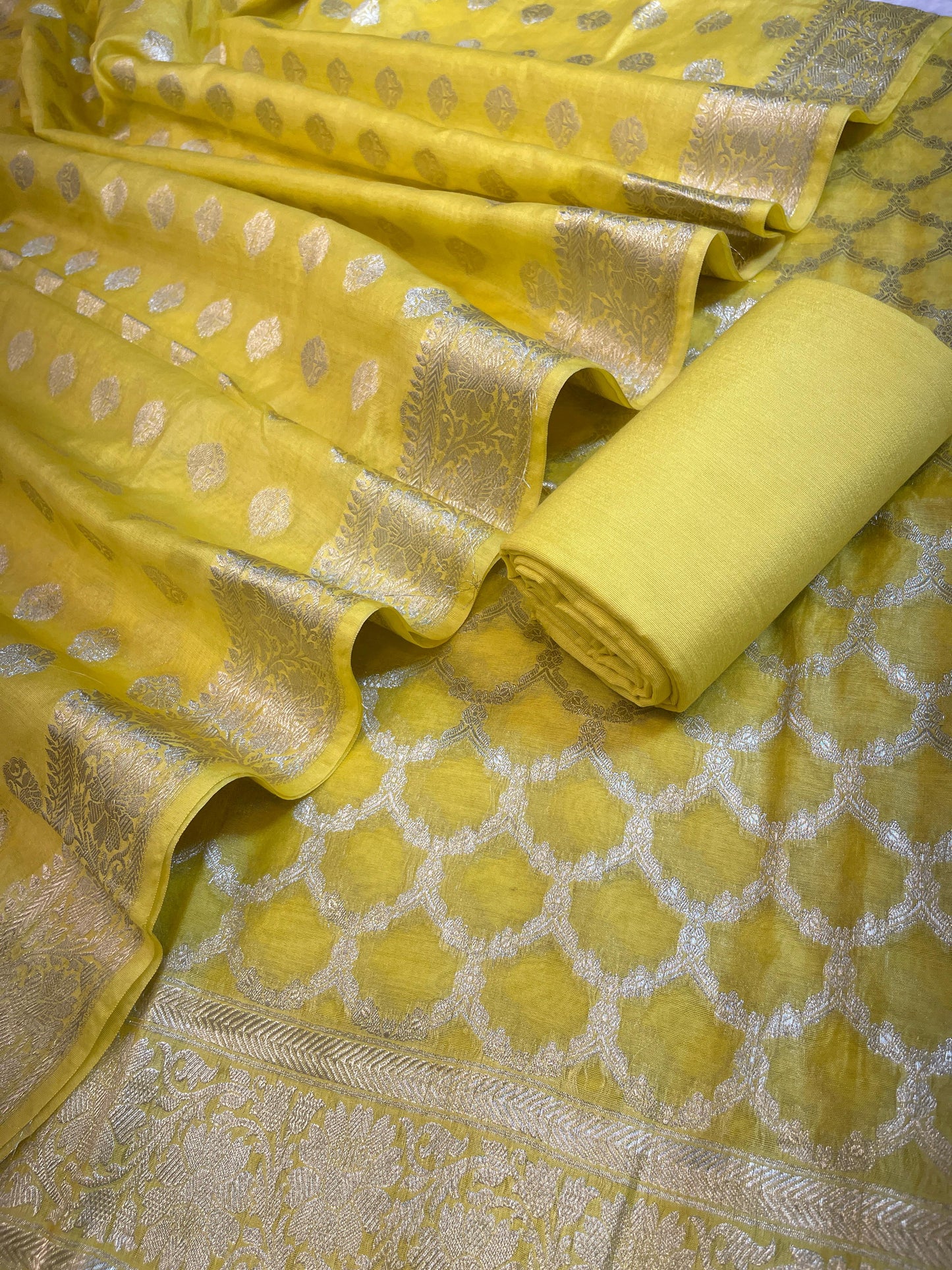 Yellow Pure Cotton Dyable Zari Geometrical Jaal Banarasi Suit 11IM_PCD5