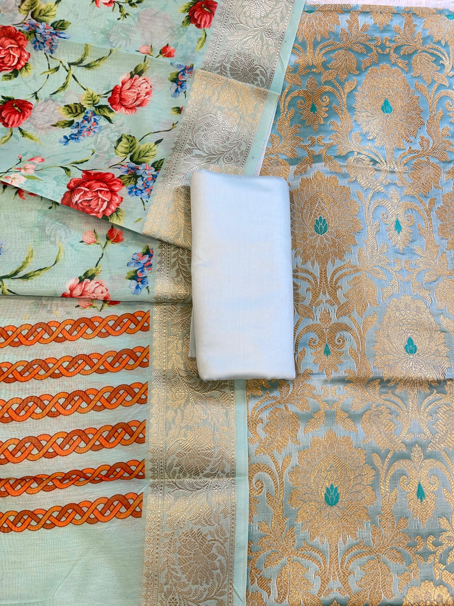 Seagreen Brocade Kimkhab Floral Boota Jaal Banarasi Suit with Digital Print Dupatta 11SKL_BK2