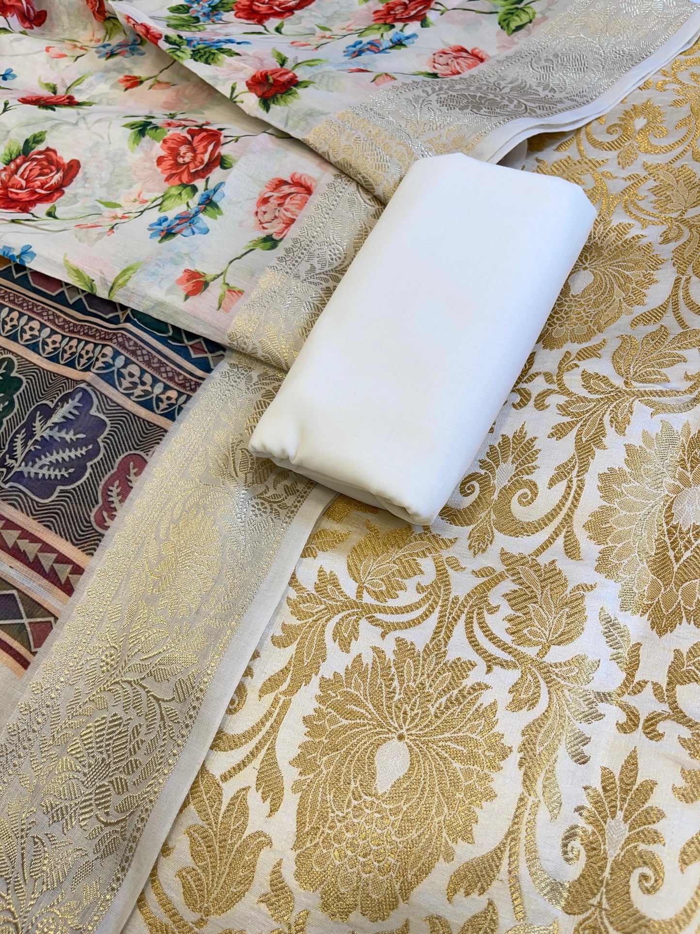 Cream Brocade Kimkhab Floral Boota Jaal Banarasi Suit with Digital Print Dupatta 11SKL_BK3