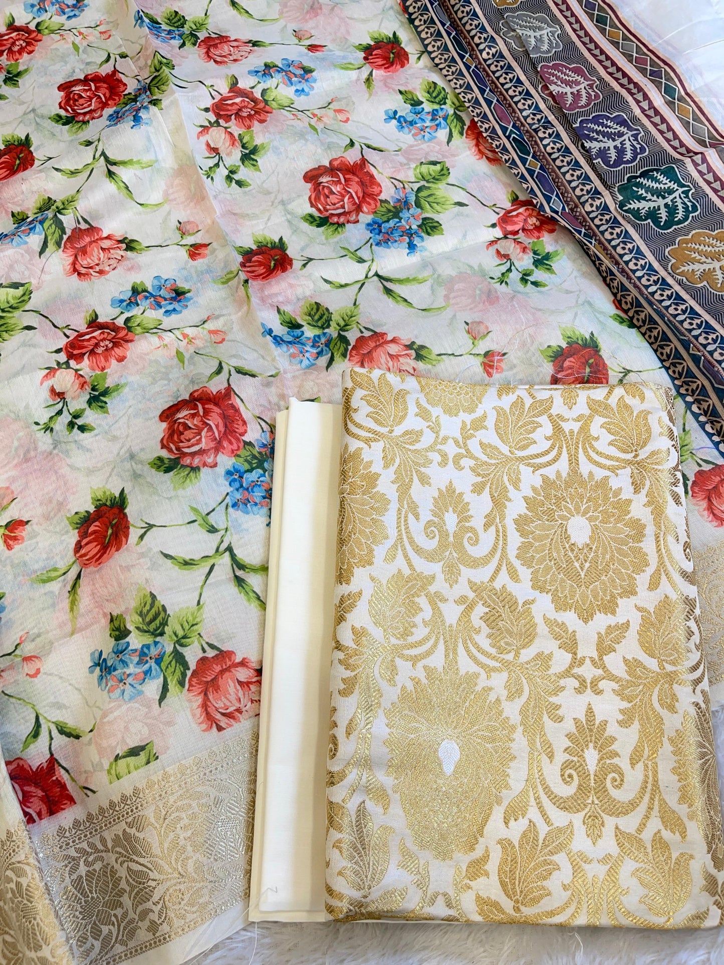 Cream Brocade Kimkhab Floral Boota Jaal Banarasi Suit with Digital Print Dupatta 11SKL_BK3