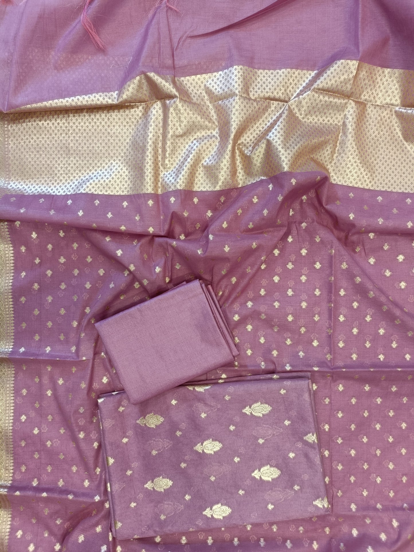 Light Purple Mercerise Silk Floral Zari Booti with Chunri Booti Dupatta Banarasi Suit 11SKL_CMS1