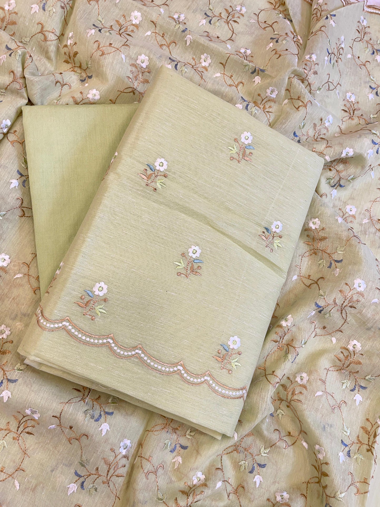 Pista Green Linen Silk Resham Booti Banarasi Suit with Embroidery Dupatta 11SKL_LNEM1