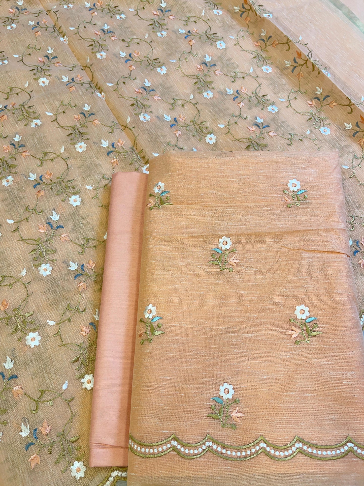 Peach Linen Silk Resham Booti Banarasi Suit with Embroidery Dupatta 11SKL_LNEM3