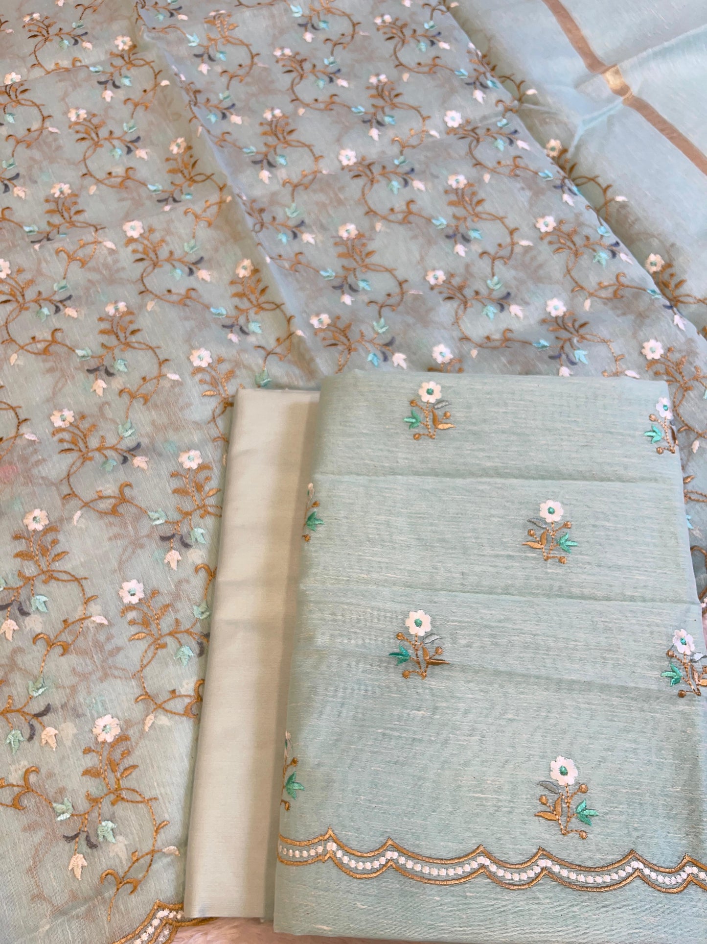 Grey Linen Silk Resham Booti Banarasi Suit with Embroidery Dupatta 11SKL_LNEM5