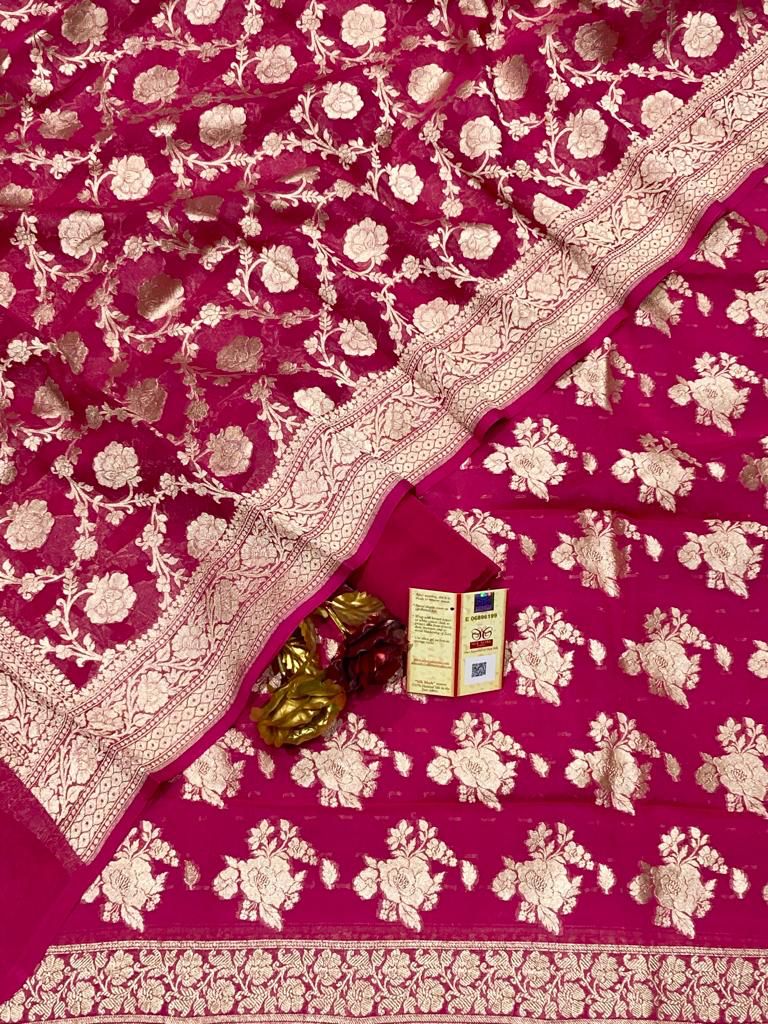 Magenta Georgette Silk Floral Banarasi Suit Set 1200SKL_GS7