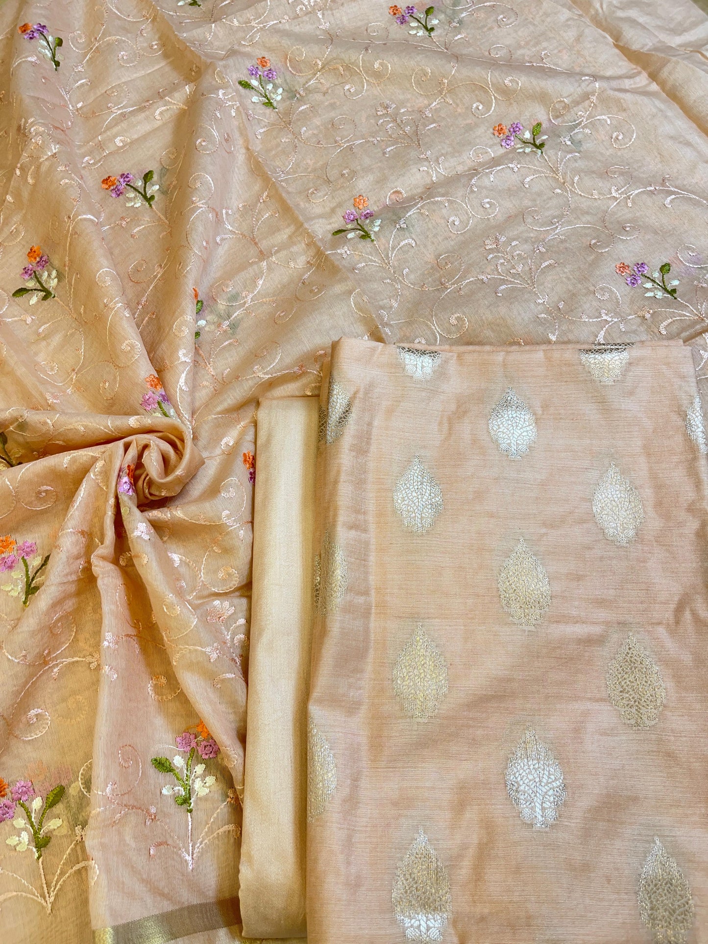 Orange Cotton Dyable Floral Zari Booti with Embroidery Resham Dupatta Banarasi Suit 125IM_DCS26