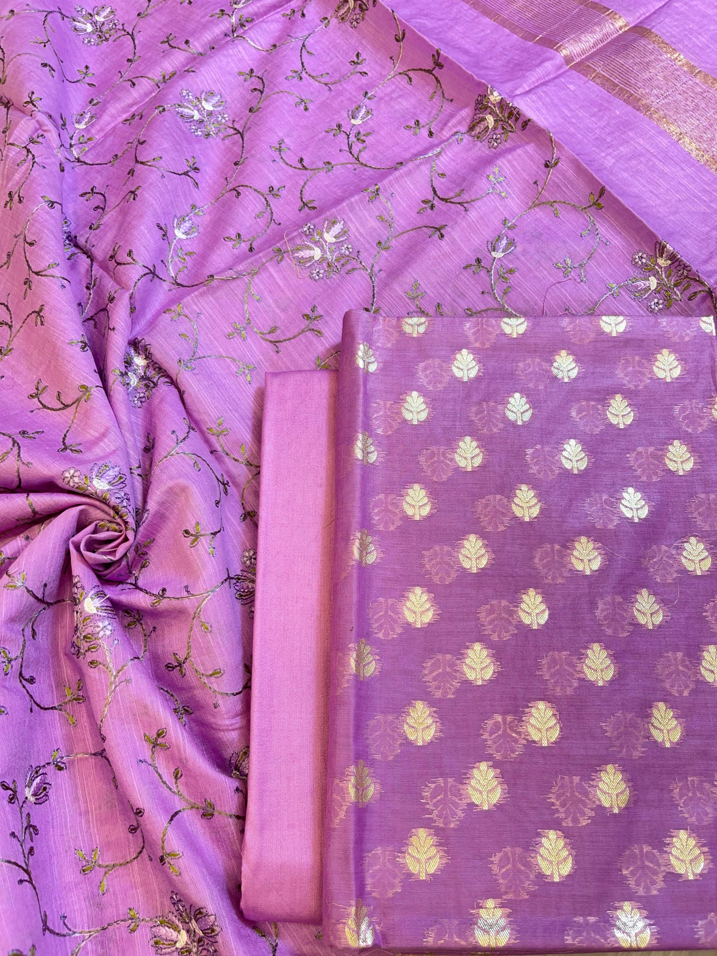 Purple Mercerise Cotton Floral Zari Booti with Embroidery Dupatta Banarasi Suit 125IM_PCME3