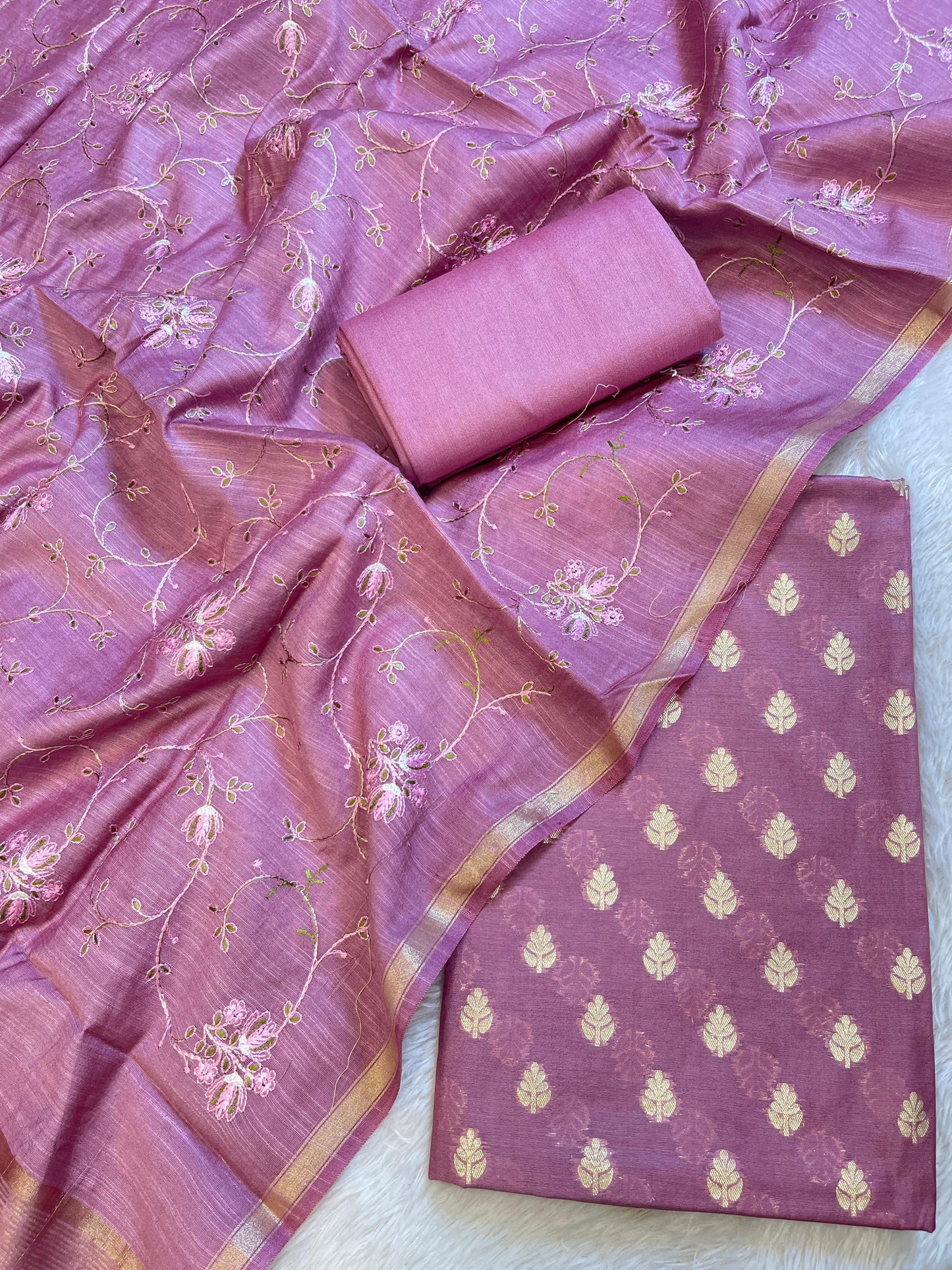 Wine Mercerise Cotton Floral Zari Booti with Embroidery Dupatta Banarasi Suit 125IM_PCME5