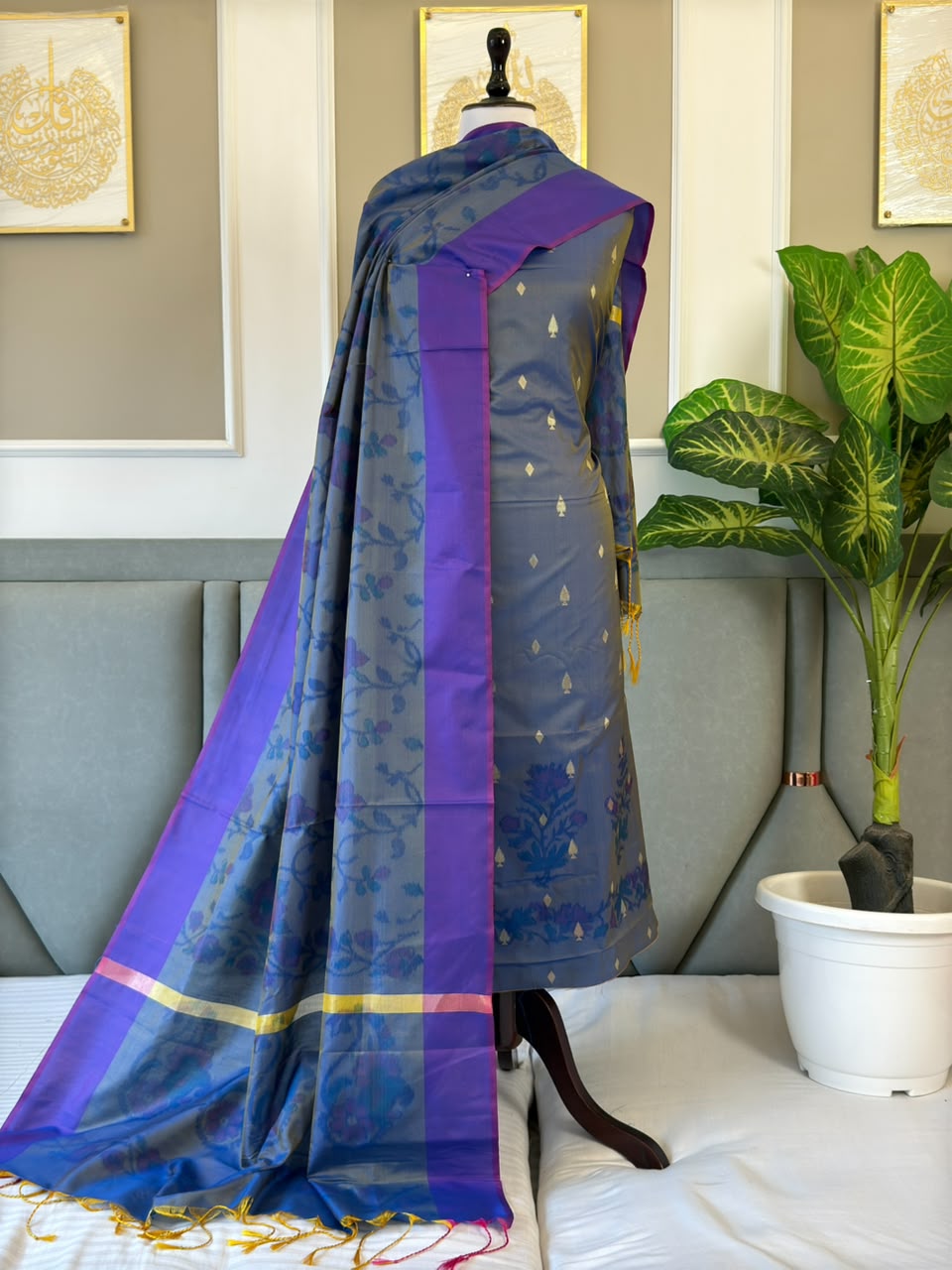 Steel Blue Silk Zari Tye Dye Booti Banarasi Suit With Tye Dye Jaal Dupatta 125PNJ_STD6