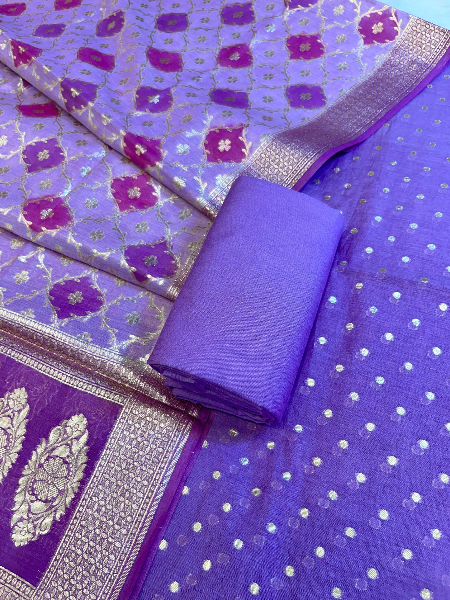Purple Mercerise Silk Chunri Zari Booti Banarasi Suit with Rangkaat Dupatta 125SKL_MSRS3