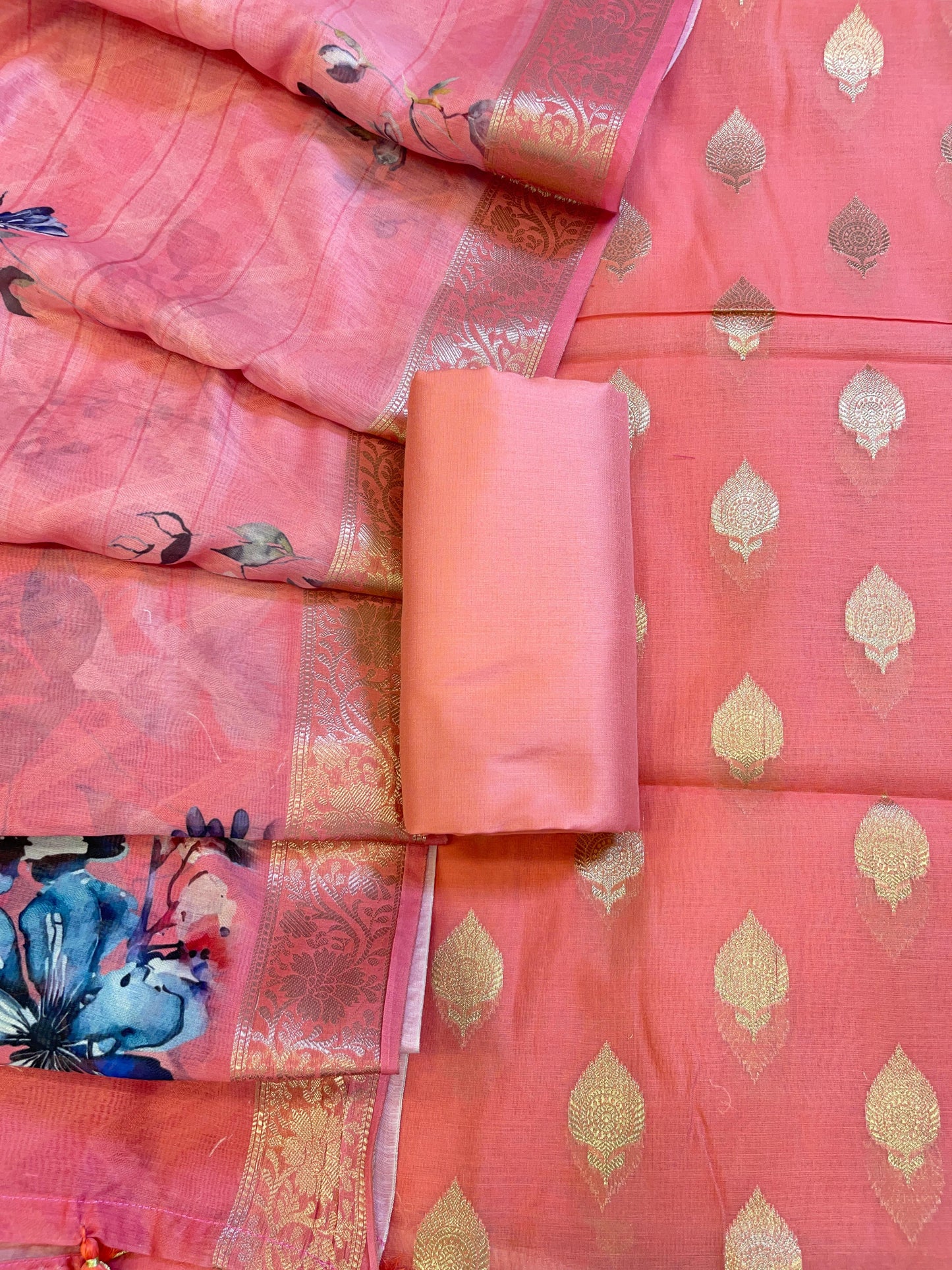Peach Floral Zari Booti with Digital Print Dupatta Banarasi Suit 12SHL_CP4