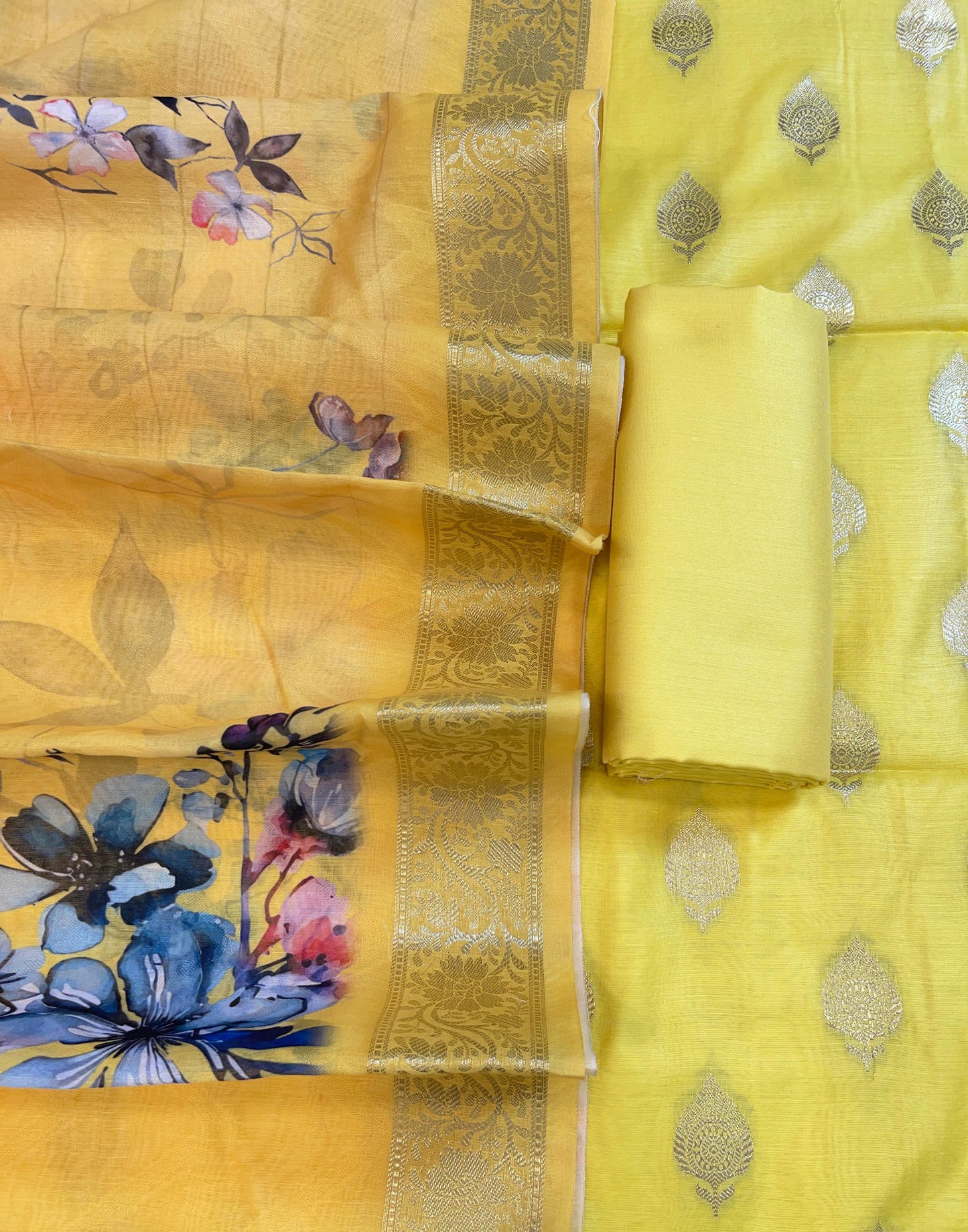 Yellow Floral Zari Booti with Digital Print Dupatta Banarasi Suit 12SHL_CP6