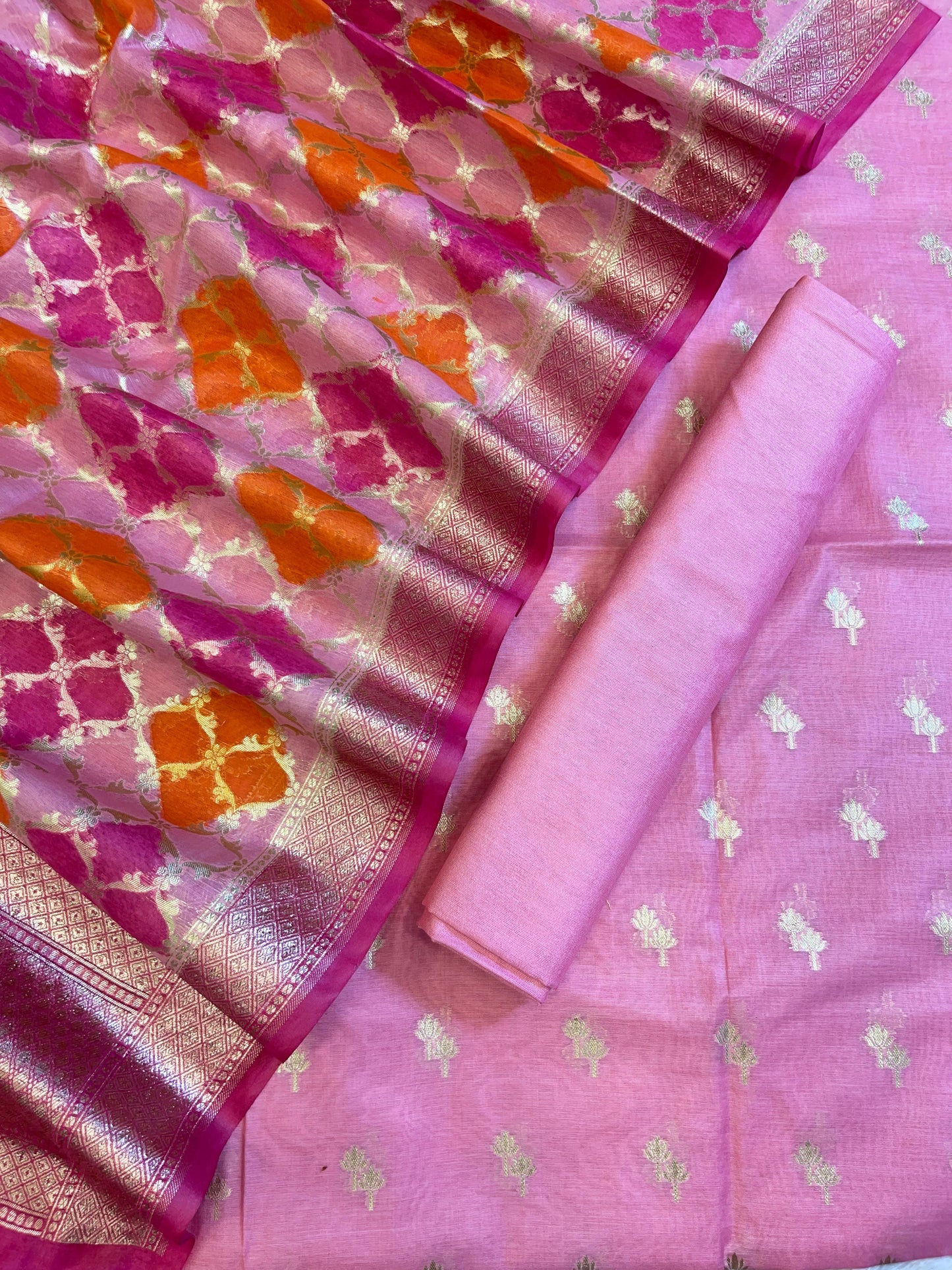 Pink Pure Cotton Lorex weave Dual Zari Booti Banarasi Suit 1300IM_PCL19