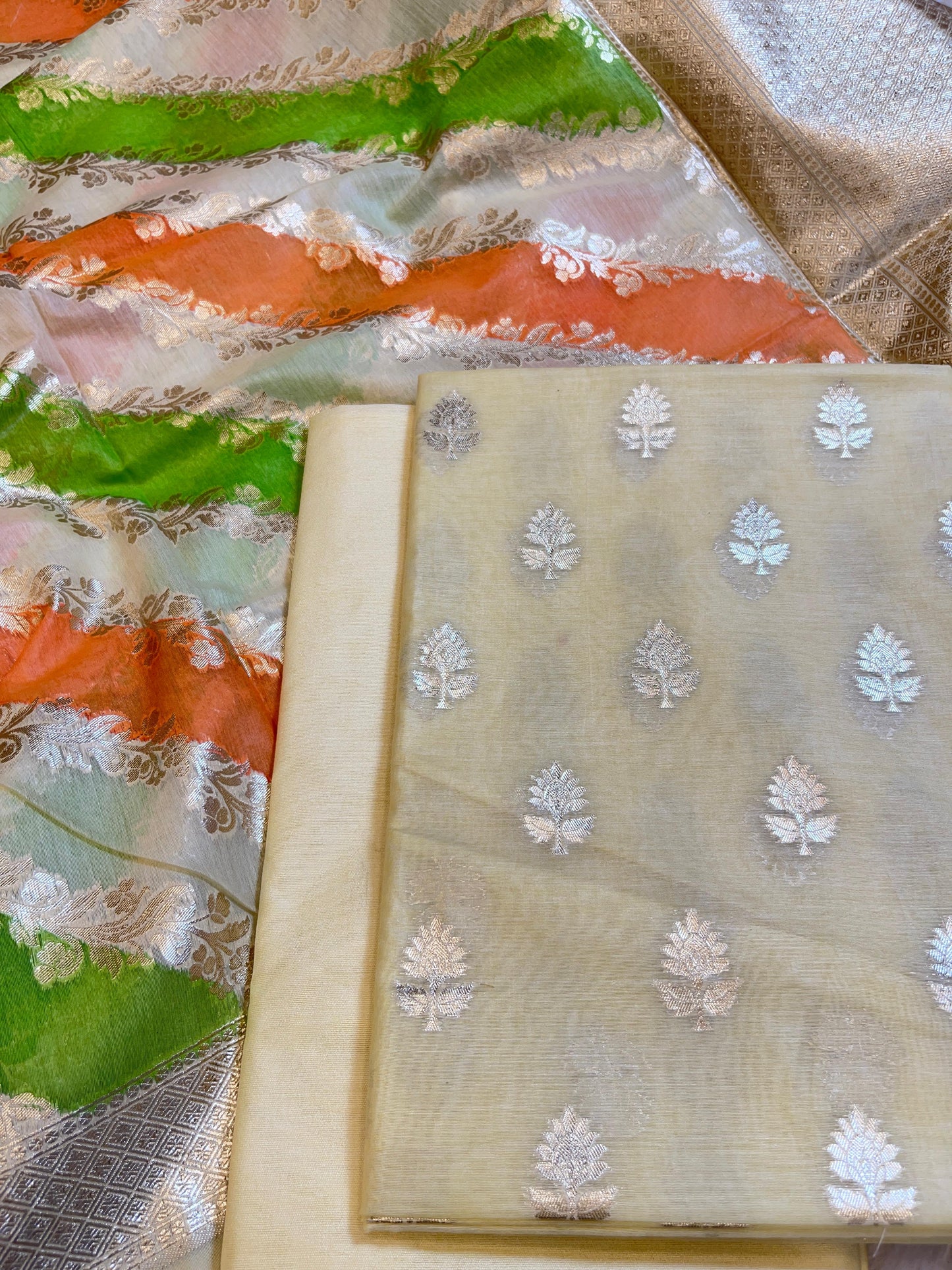 Cream Pure Cotton Lorex weave Zari Booti Banarasi Suit 1300IM_PCL5