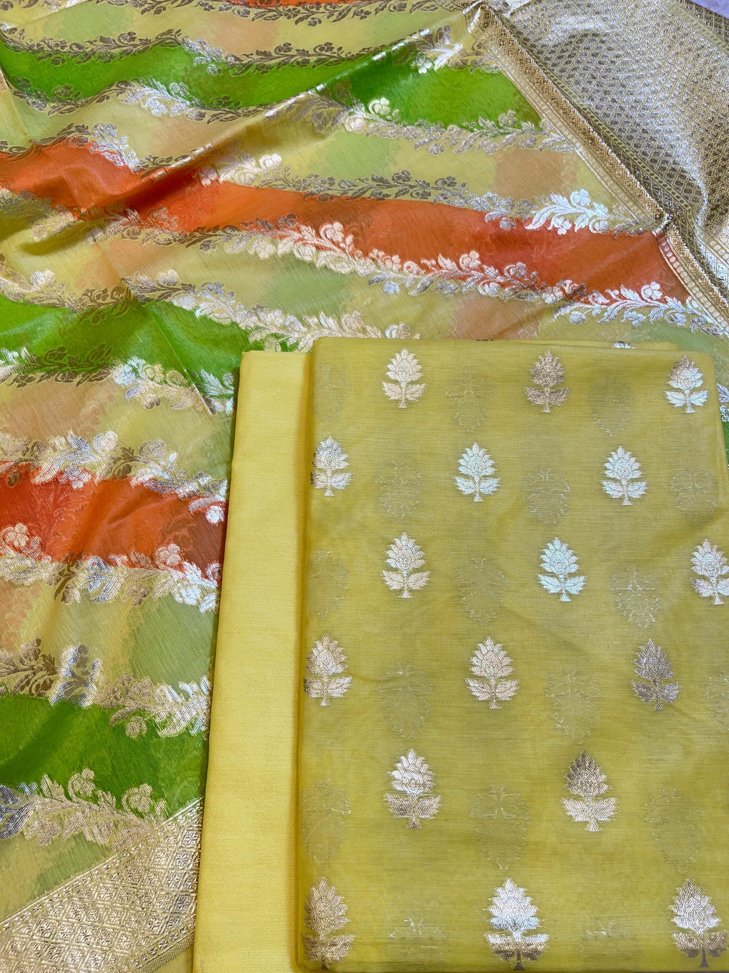 Yellow Pure Cotton Lorex weave Zari Booti Banarasi Suit 1300IM_PCL7