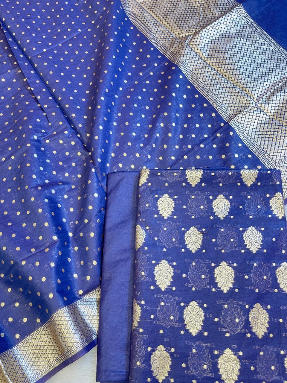 Violet Blue Pure Cotton Self Design Banarasi 3 pcs Suit Set 13IM_PCSD12