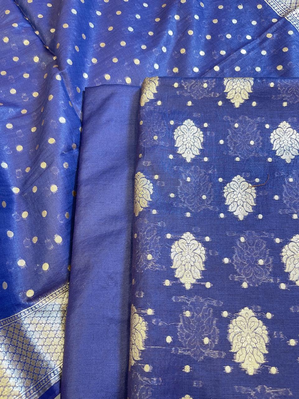 Violet Blue Pure Cotton Self Design Banarasi 3 pcs Suit Set 13IM_PCSD12