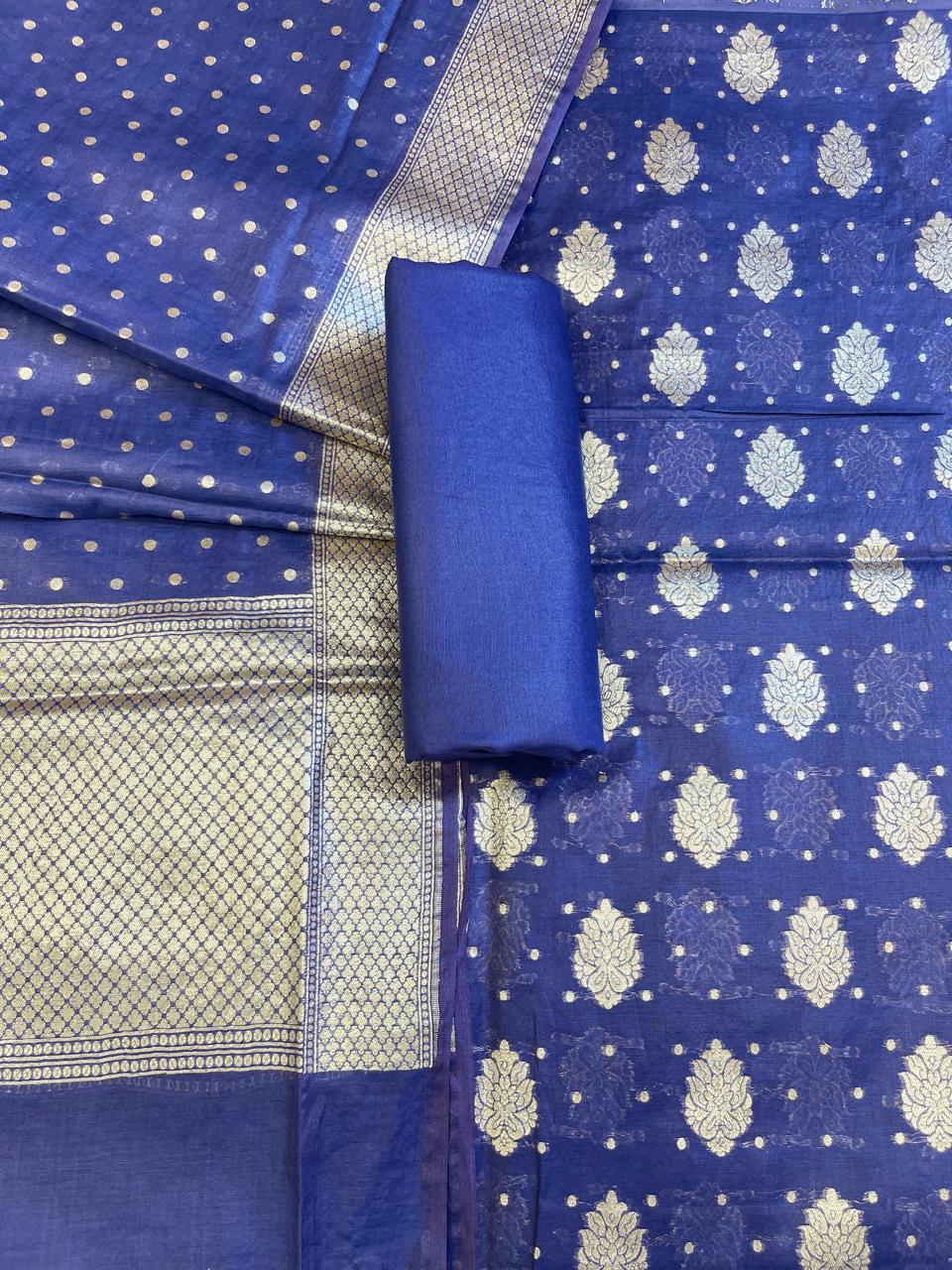 Violet Blue Pure Cotton Self Design Banarasi 3 pcs Suit Set 13IM_PCSD12