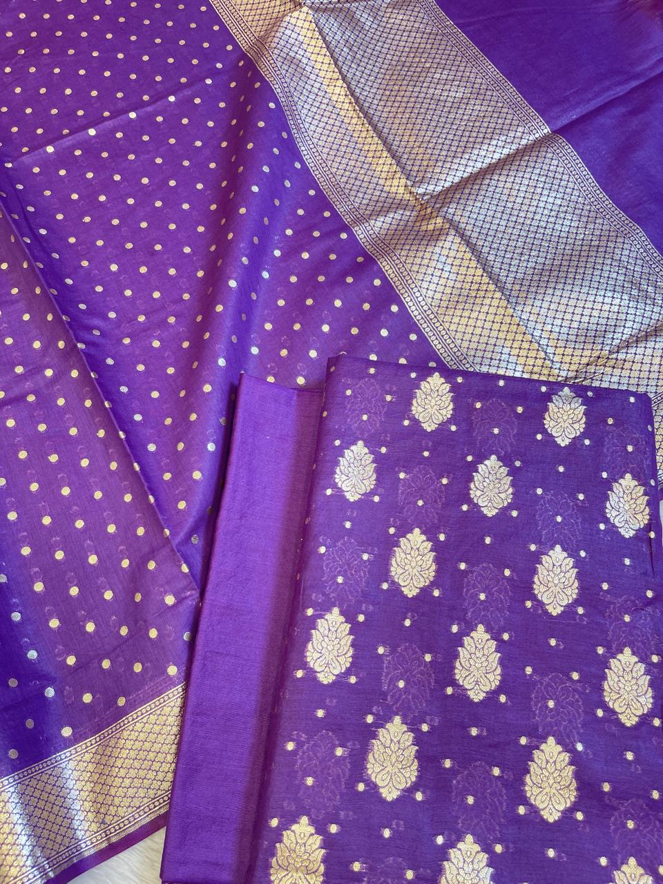Dark Purple Pure Cotton Self Design Banarasi 3 pcs Suit Set 13IM_PCSD13