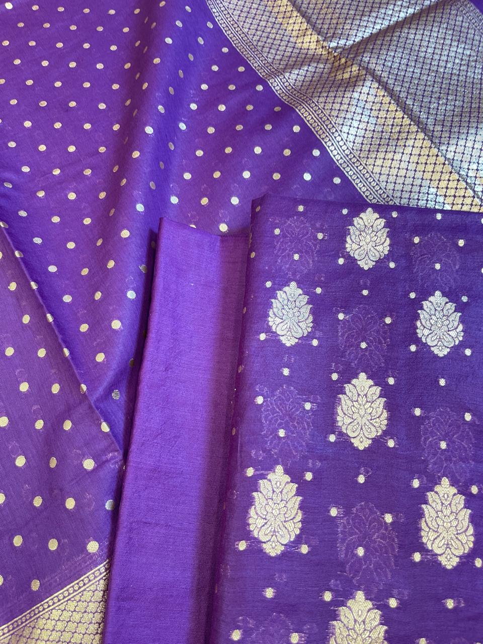 Dark Purple Pure Cotton Self Design Banarasi 3 pcs Suit Set 13IM_PCSD13