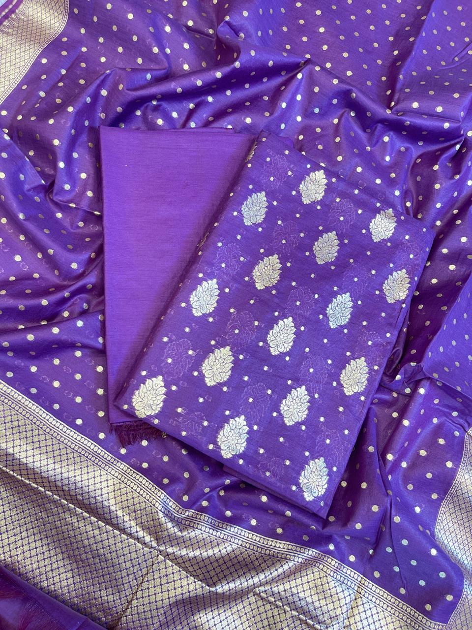 Dark Purple Pure Cotton Self Design Banarasi 3 pcs Suit Set 13IM_PCSD13