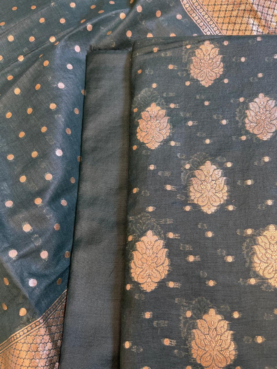 Dark Green Pure Cotton Self Design Banarasi 3 pcs Suit Set 13IM_PCSD7