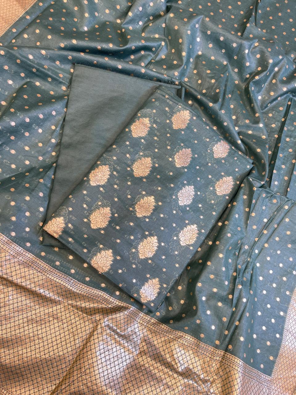 Dark Green Pure Cotton Self Design Banarasi 3 pcs Suit Set 13IM_PCSD7