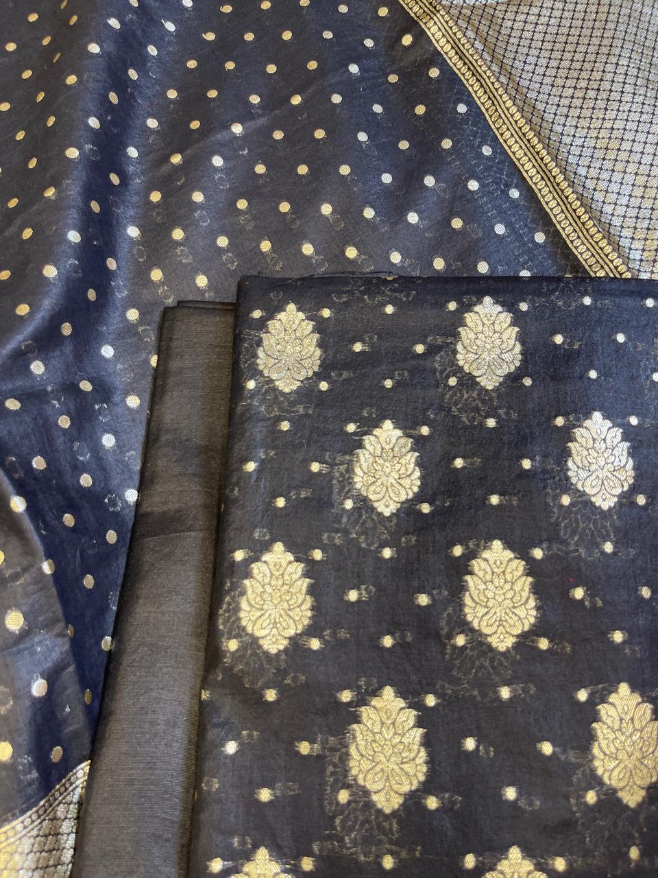 Black Pure Cotton Self Design Banarasi 3 pcs Suit Set 13IM_PCSD9