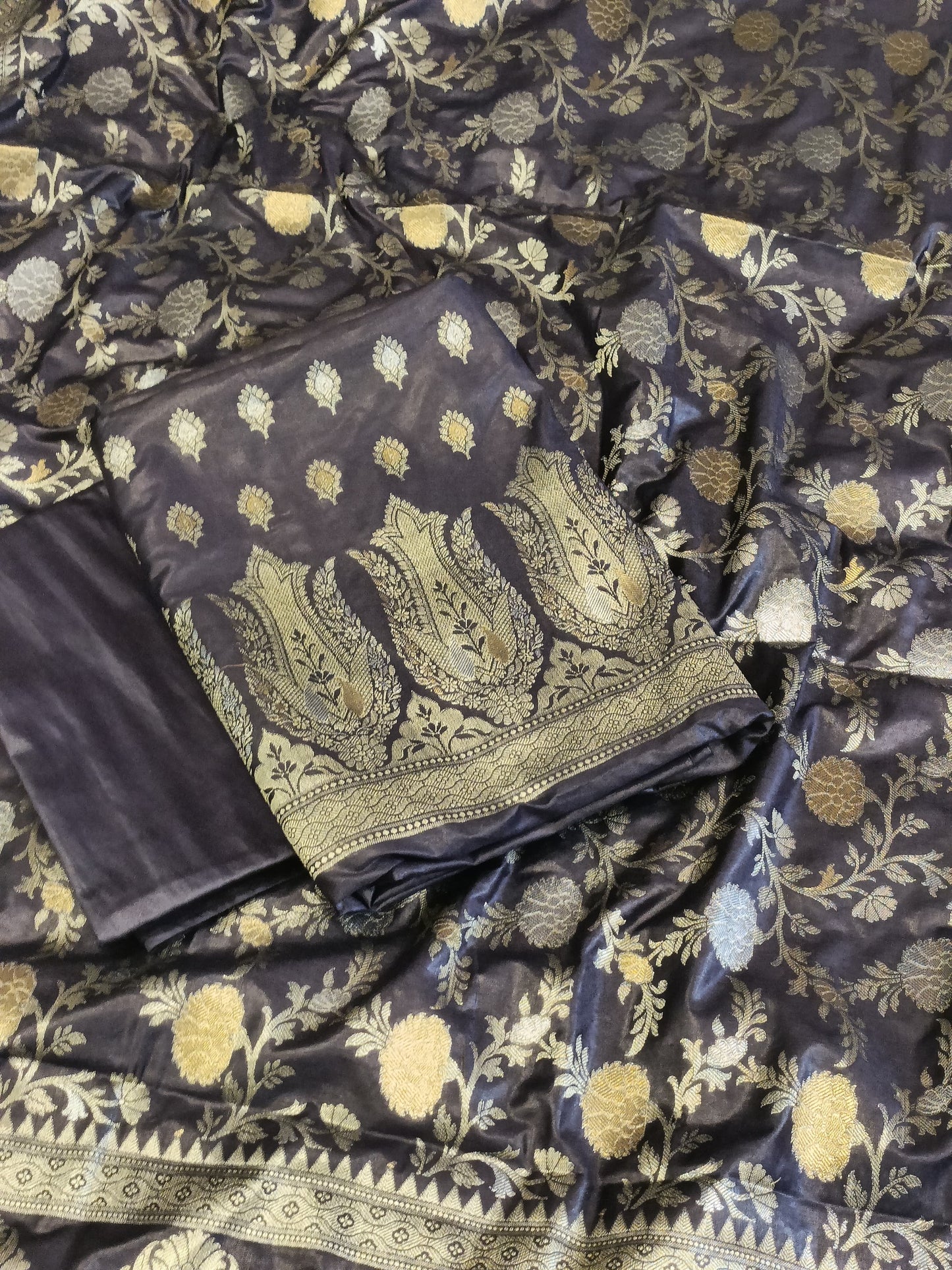 Navy Blue Cotton Dyable Alfi Zari Booti Banarasi Suit with Floral Zari Jaal Banarasi Suit 13SHL_DAS5