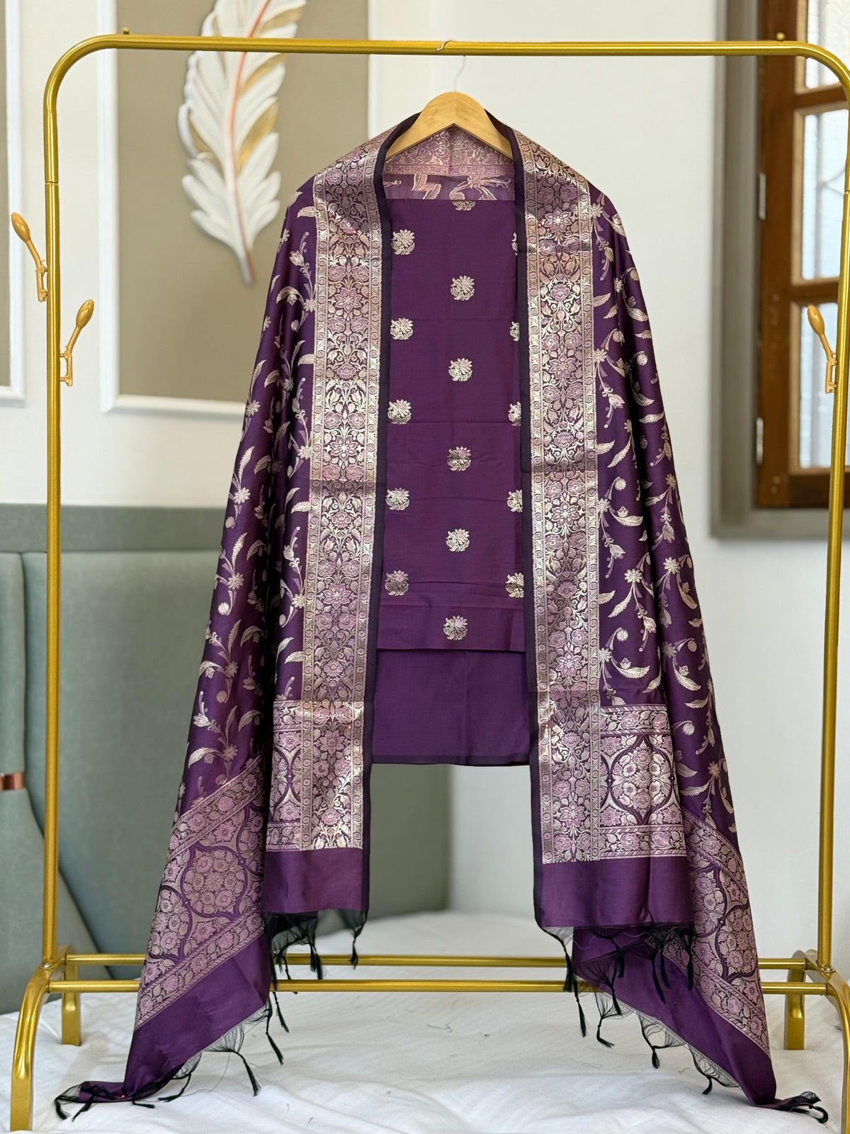 Purple Katan Silk Alfi Zari Booti Banarasi Suit With Floral Jaal Dupatta 150PNJ_SA3
