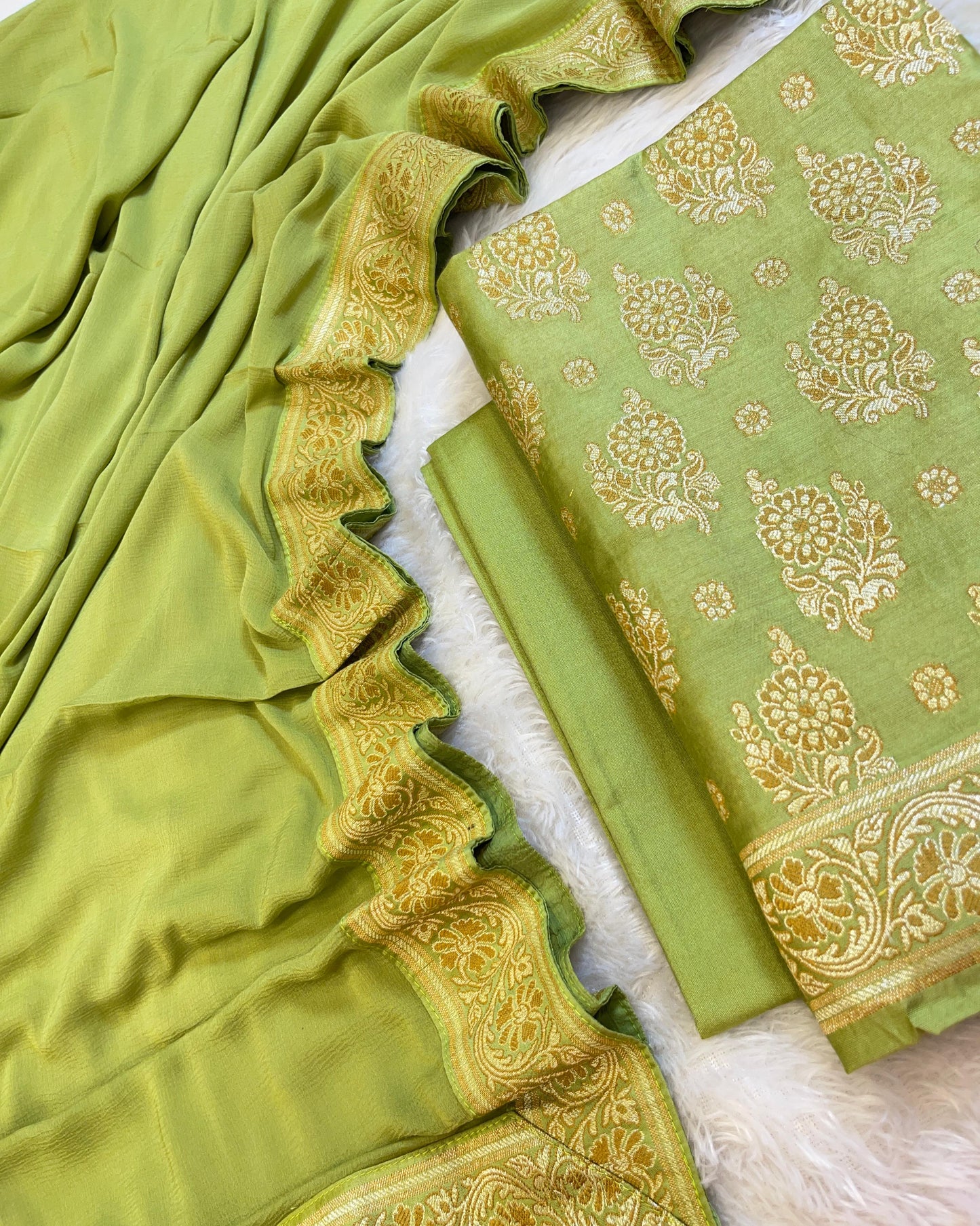 Green Cotton Resham Floral Neem Zari Booti Banarasi Suit 155SHL_CNM3