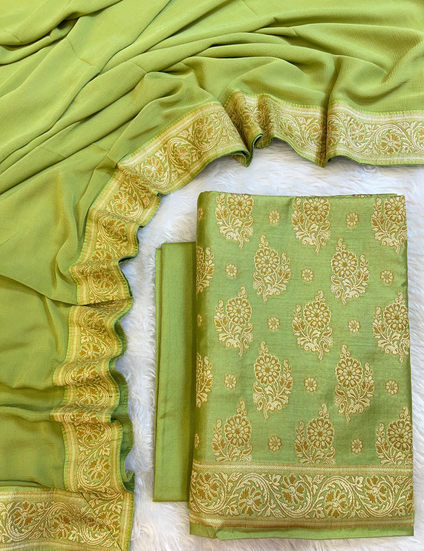 Green Cotton Resham Floral Neem Zari Booti Banarasi Suit 155SHL_CNM3