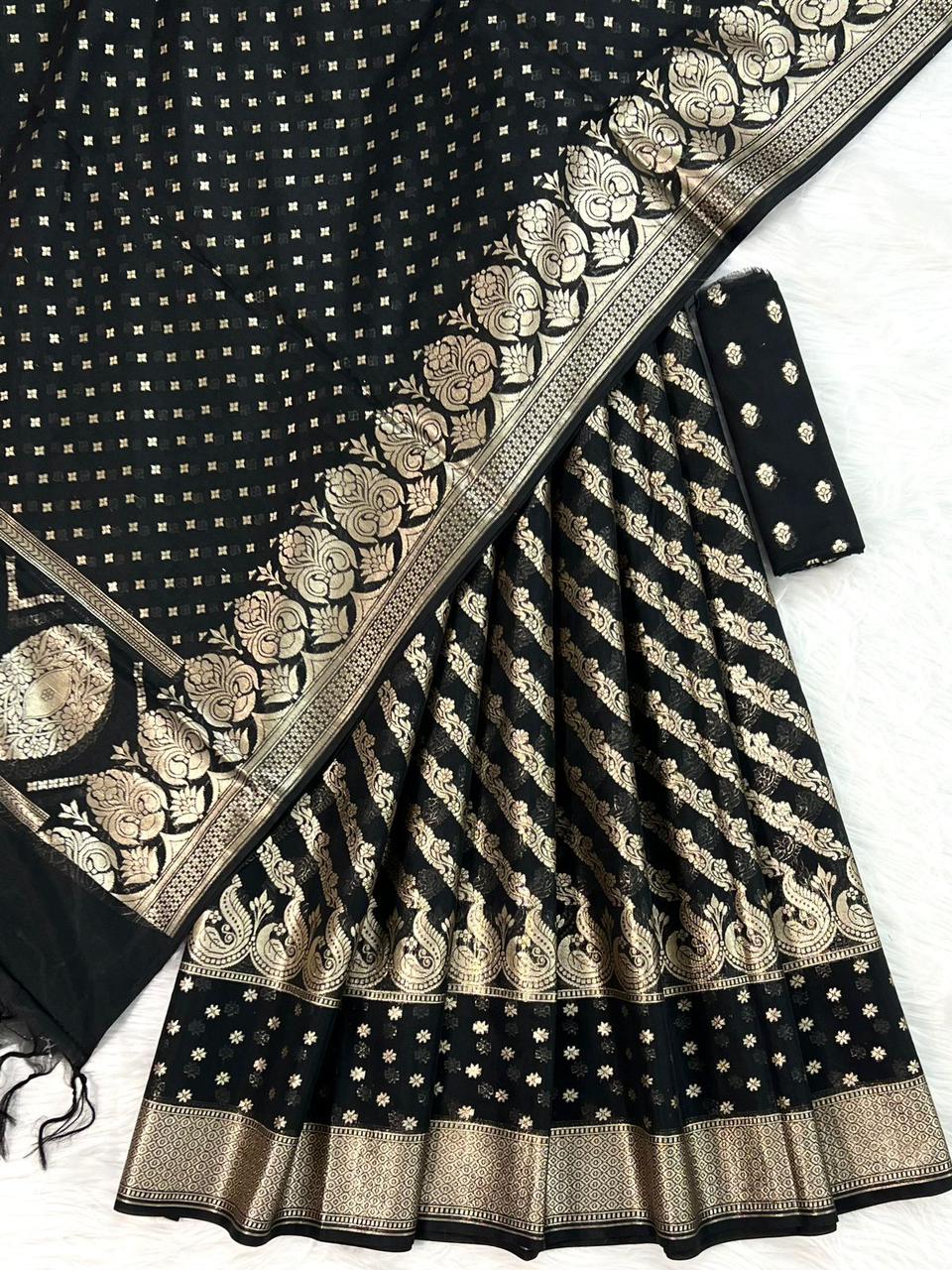 Black Chanderi Lorex Zari Weave Lehenga With Traditional Paisley Border & Dupatta 250PNJ_LNG12